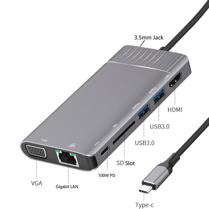 Docking USB-C 8 en 1 SD/4K/JACK/USB 3,0/ VGA/LAN